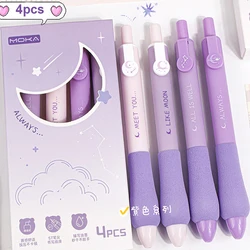 4pcs Purple Series Gel Pen Black Ink Writing Smooth Soft Pen Grip Quick-Drying Kawaii Stationery Elegant Pens Office Accessories