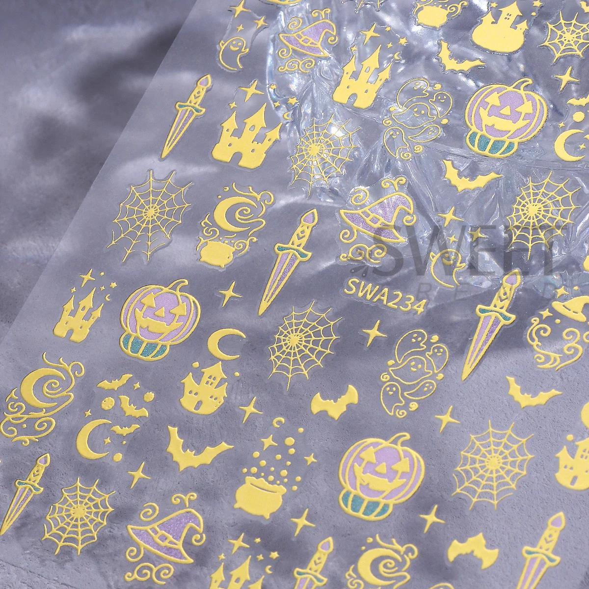 2 Stück Bronzefarbene Halloween Magische Nagelglitzer-Aufkleber Schloss Zaubererhut Geist Kürbis 3D Klebefolien Feiertags-Maniküre-Dekorationen – Detail 5