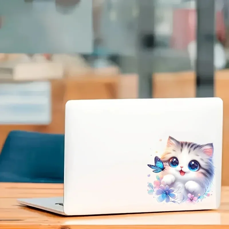 1 шт. виниловая наклейка с милым котенком и бабочкой-съемная самоклеящаяся наклейка для ноутбуков, автомобилей, скейтбордов |   Подарок любовнику кошек и природы