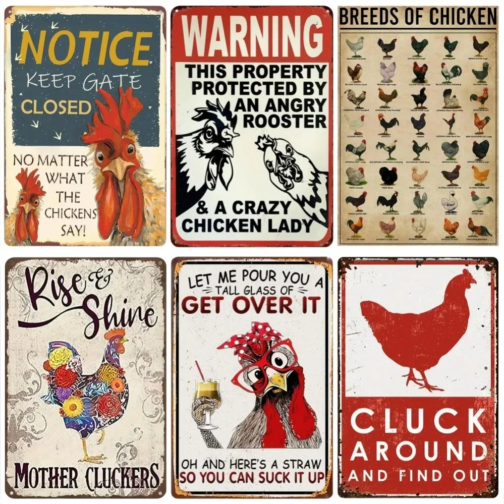 Crazy Chicken Coop Sign | Retro Metal Welcome Plaque | Funny Farmhouse Decor for Henhouse, Kitchen & Farm Gift | Wall Art Decor