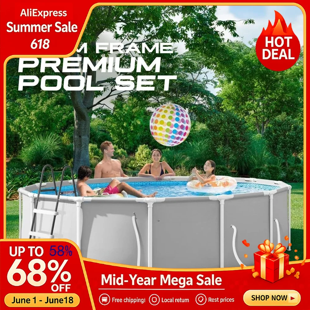 

Prism Frame 14 ft x 42 in Above Ground Pool Set, Round Swimming Pool with Steel Frame, 1000 GPH Cartridge Filter Pump, Custom