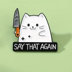 Cute cartoon metal enamel pin of a white kitten, lapel badge, perfect gift for friends.