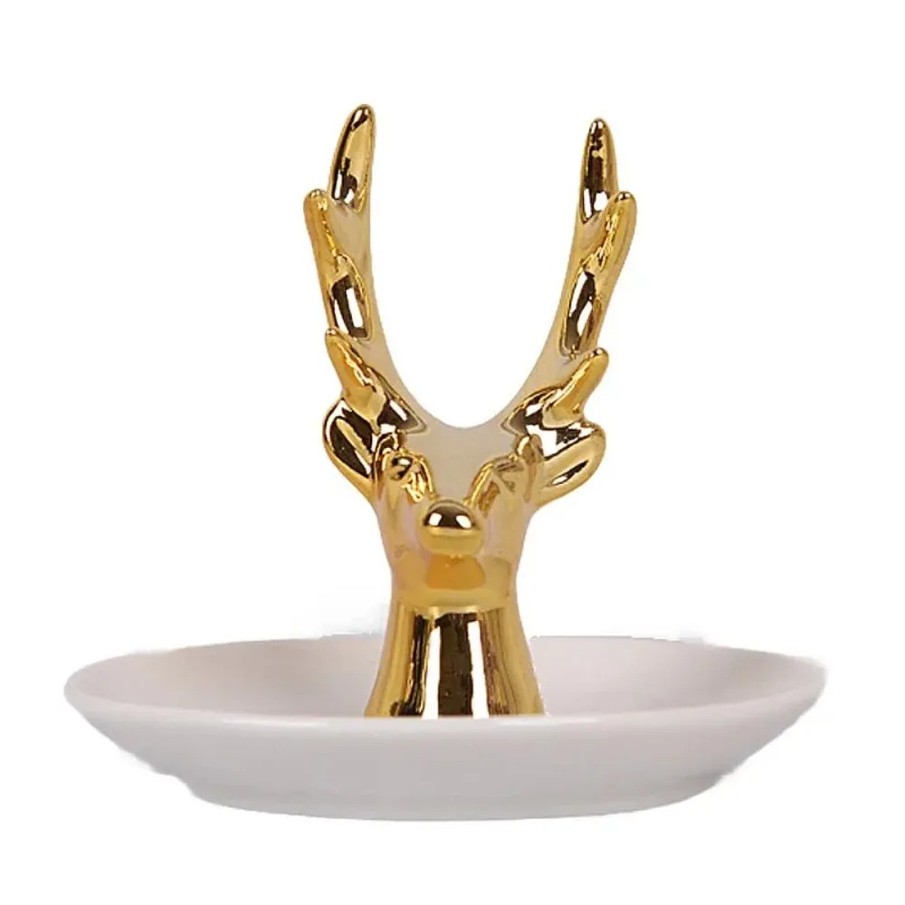 Nordic Ceramic Deer Head Jewelry Organizer Tray, Gold Ring Holder Display, Ins Home Decoration