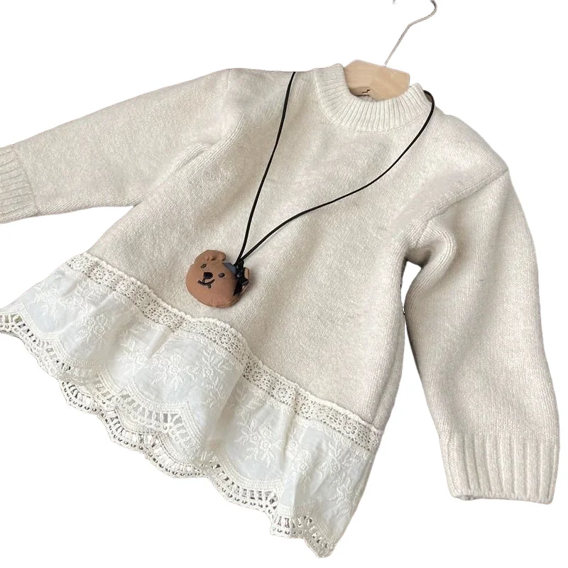الخريف الشتاء الفتيات محبوك سترة لون نقي طويلة الأكمام قمم جولة الرقبة البلوز ملابس الأطفال مريحة نمط الحلو #5