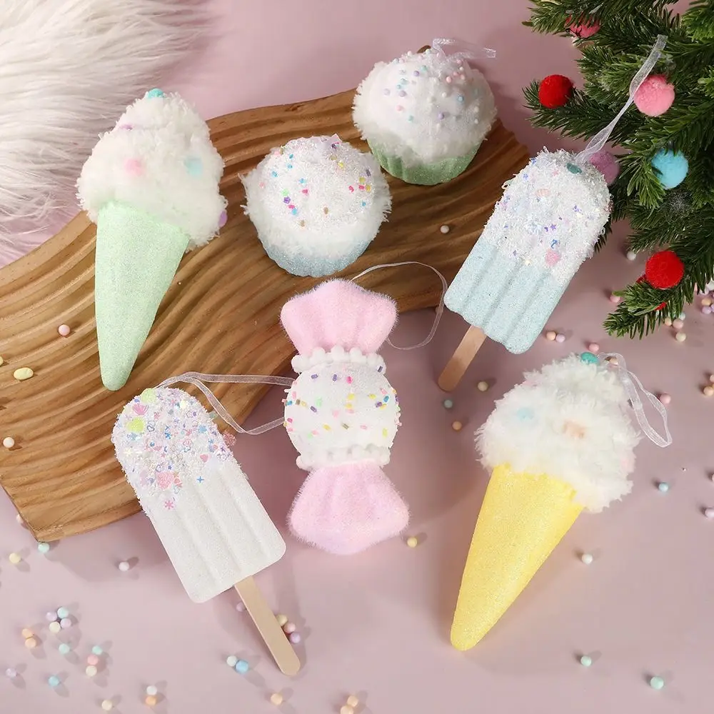 

3/6pcs Ice Cream Model Christmas Tree Pendant Dessert Prop Cute Xmas Hanging Ornament Lovely Simulated Cake Popsicle Pendant