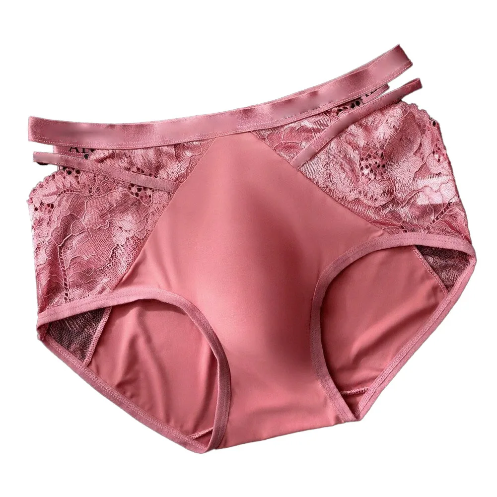 Men's Mid Rise Ice Silk Briefs Featuring Lace Trim Double Strap Design and 3D Bulge Pouch for Smooth Silhouette