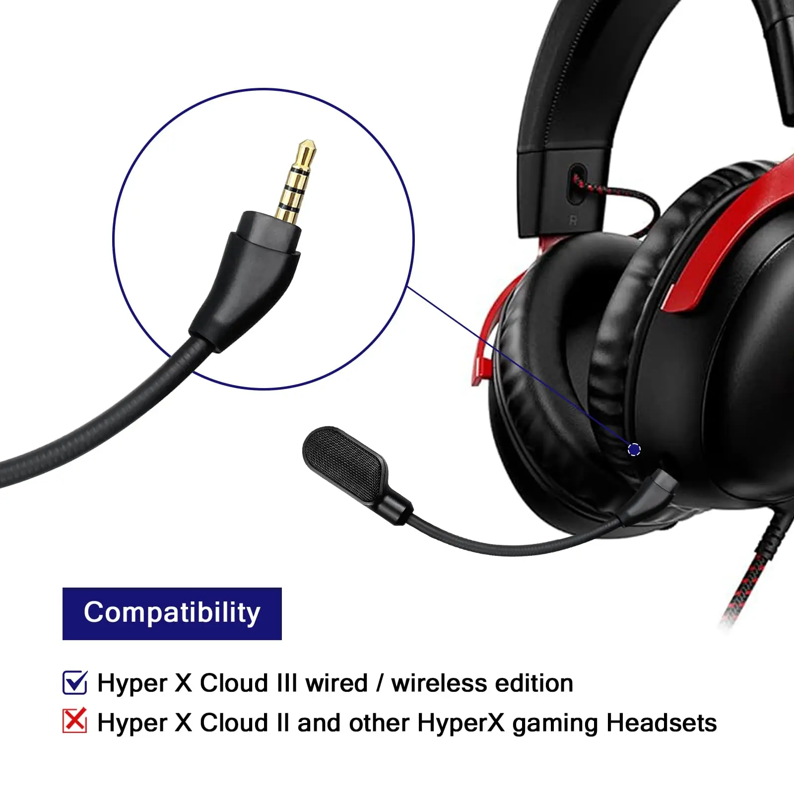 ميكروفون ألعاب بديل 3.5 ملم لسماعات الألعاب اللاسلكية Kingston HyperX Cloud III 3 مع LED