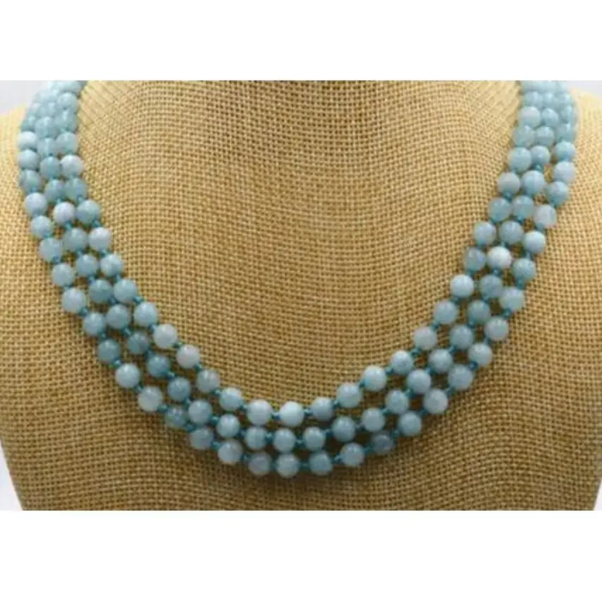 Fashion jewelry   Stunning pretty 4 rows 8mm natural green jade round beads necklace 17-20