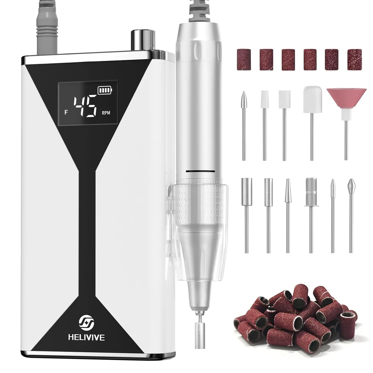 

Professional Electric Nail Drill 45000RPM Portable Rechargeable with 11 Bits Cordless for Gel Nails Salon Home White