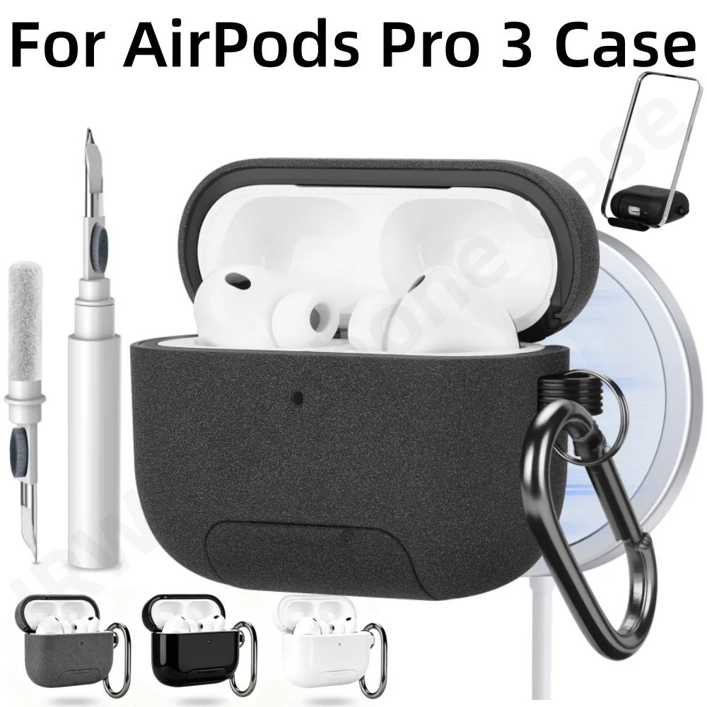For AirPods Pro 3 Magnetic Lock Lid Case Phone Stand Design Compatible with MagSafe Protective Case Accessories For AirPod Pro 3