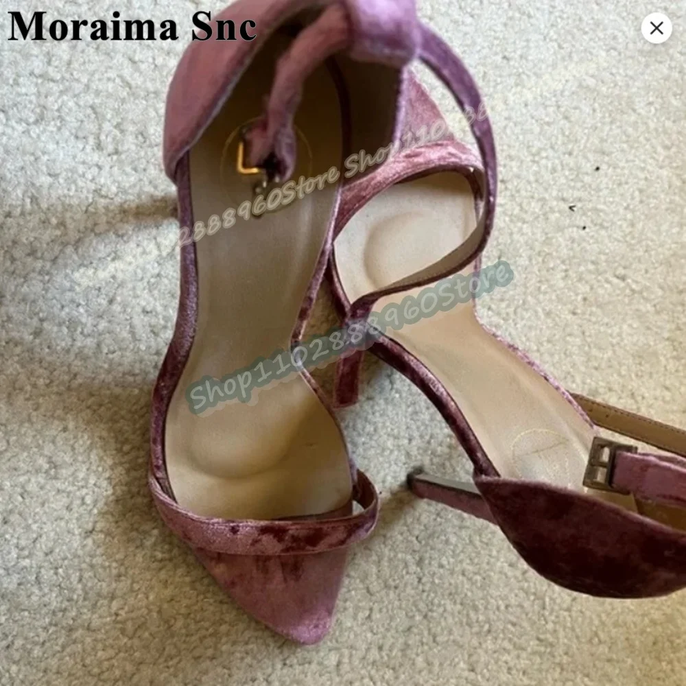 

Luxury Purple Suede Narrow Strap Sandals Stilettos High Heel Shoes For Women Ankle Buckle Strap Open Toe Banquet Women Sandals
