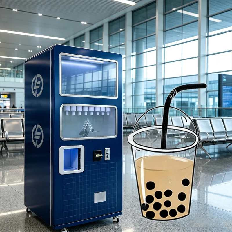 Coin And Card Payment Bubble Tea Vending Machine Fully Automated Milk Tea Preparation Vending Unit Customized