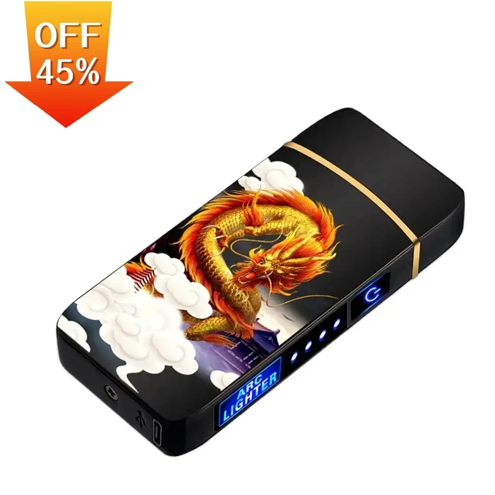 

Electric Double Arc Metal Lighter USB Windproof Flameless Plasma Lighter Cigarette Accessories LED Power Display Men's Gadgets