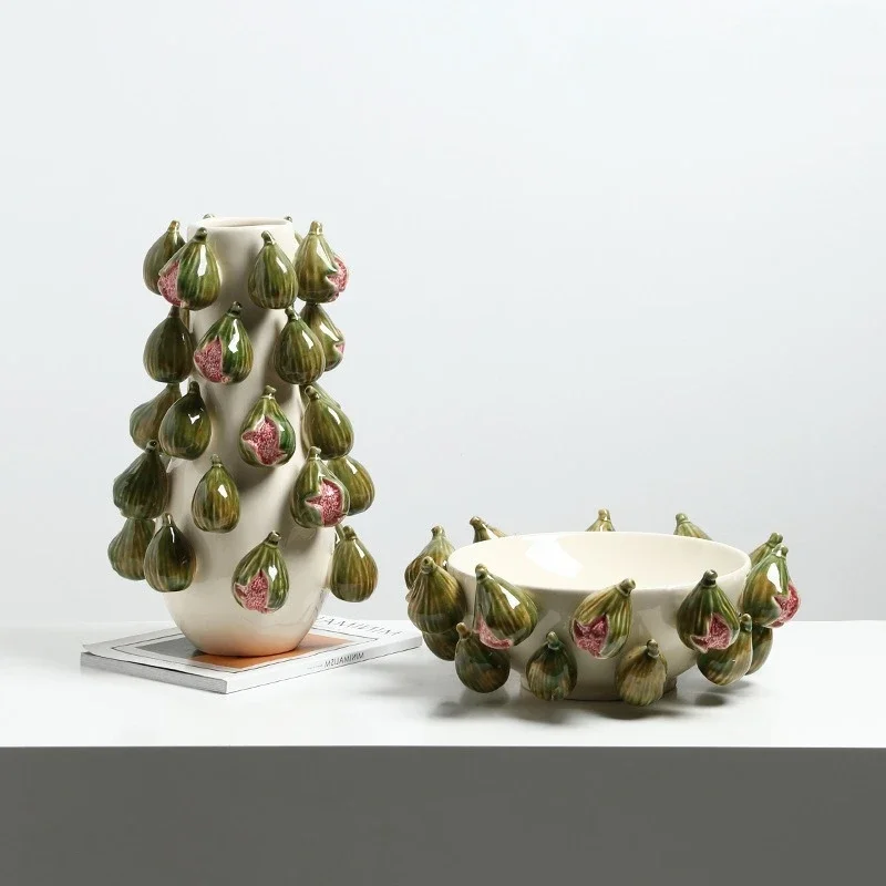 Creative Ceramic Vase Three-dimensional Unripe Fig Ceramic Jar Flower Vase Handcrafted Floral Arrangement Home Decoration Access