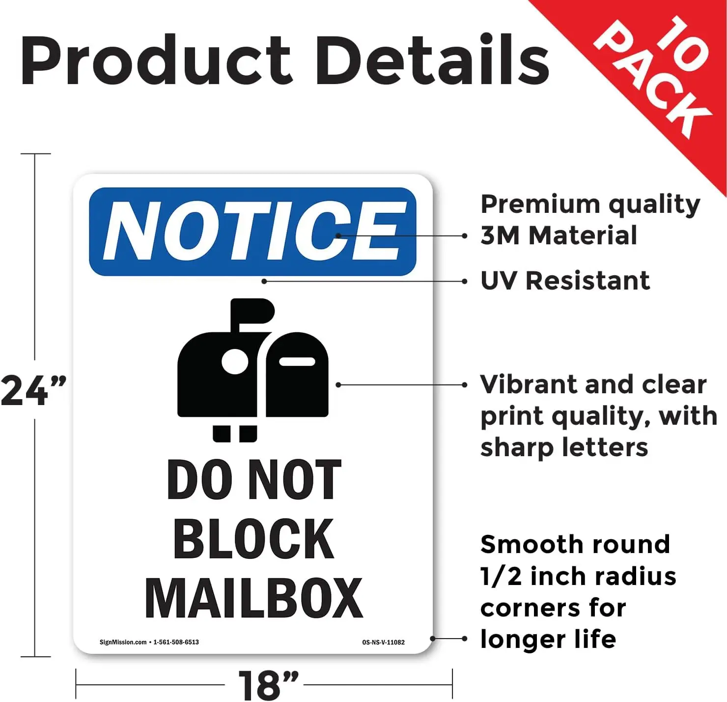 Do Not Block Mailbox With Symbol OSHA Notice Vinyl Decal Label 24 Inch x 18 Inch - 10 Pack