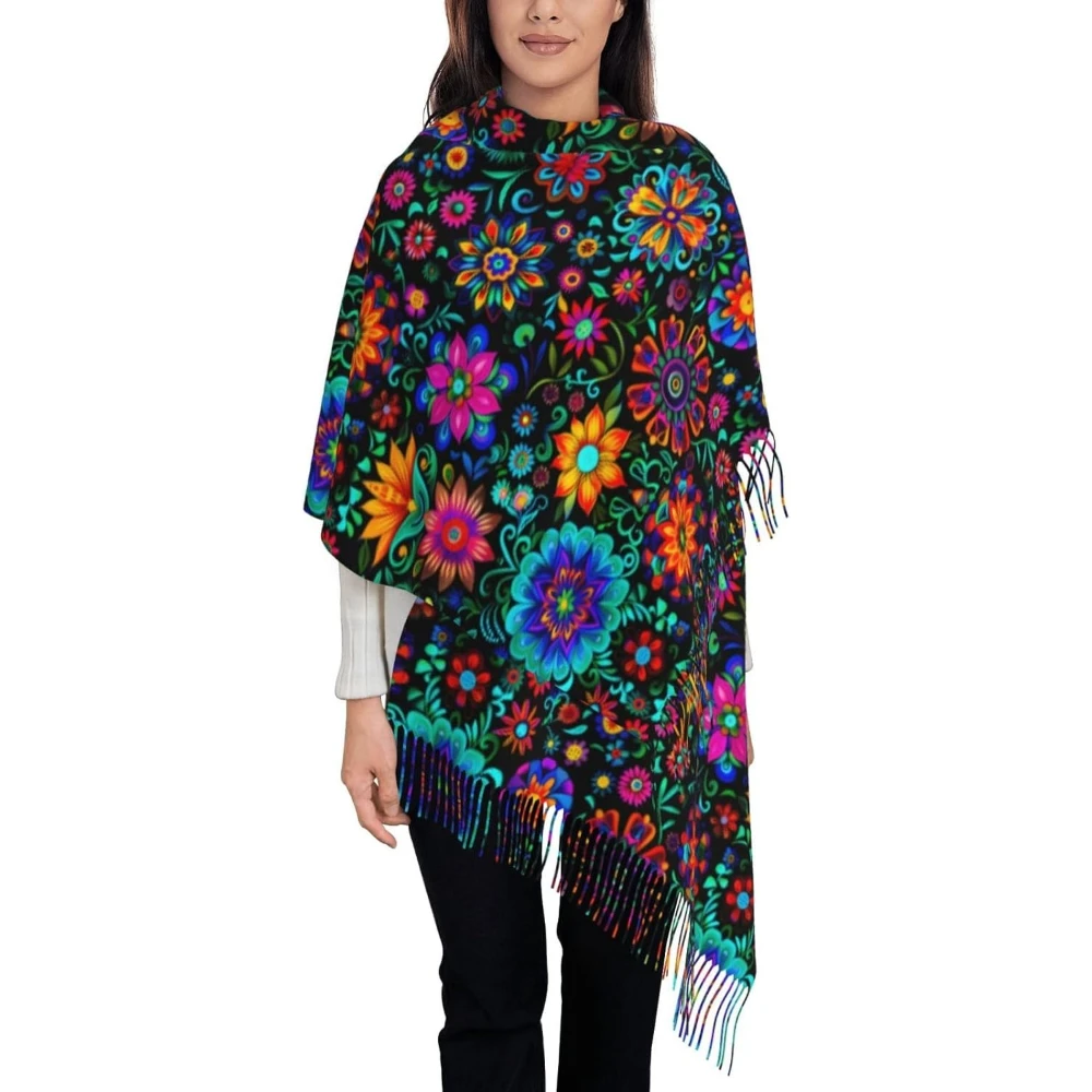 Mexican Vintage Flroal Shawl Wrap Scarf Rebozos Mexicanos Mexican Dress for Women Soft Warm