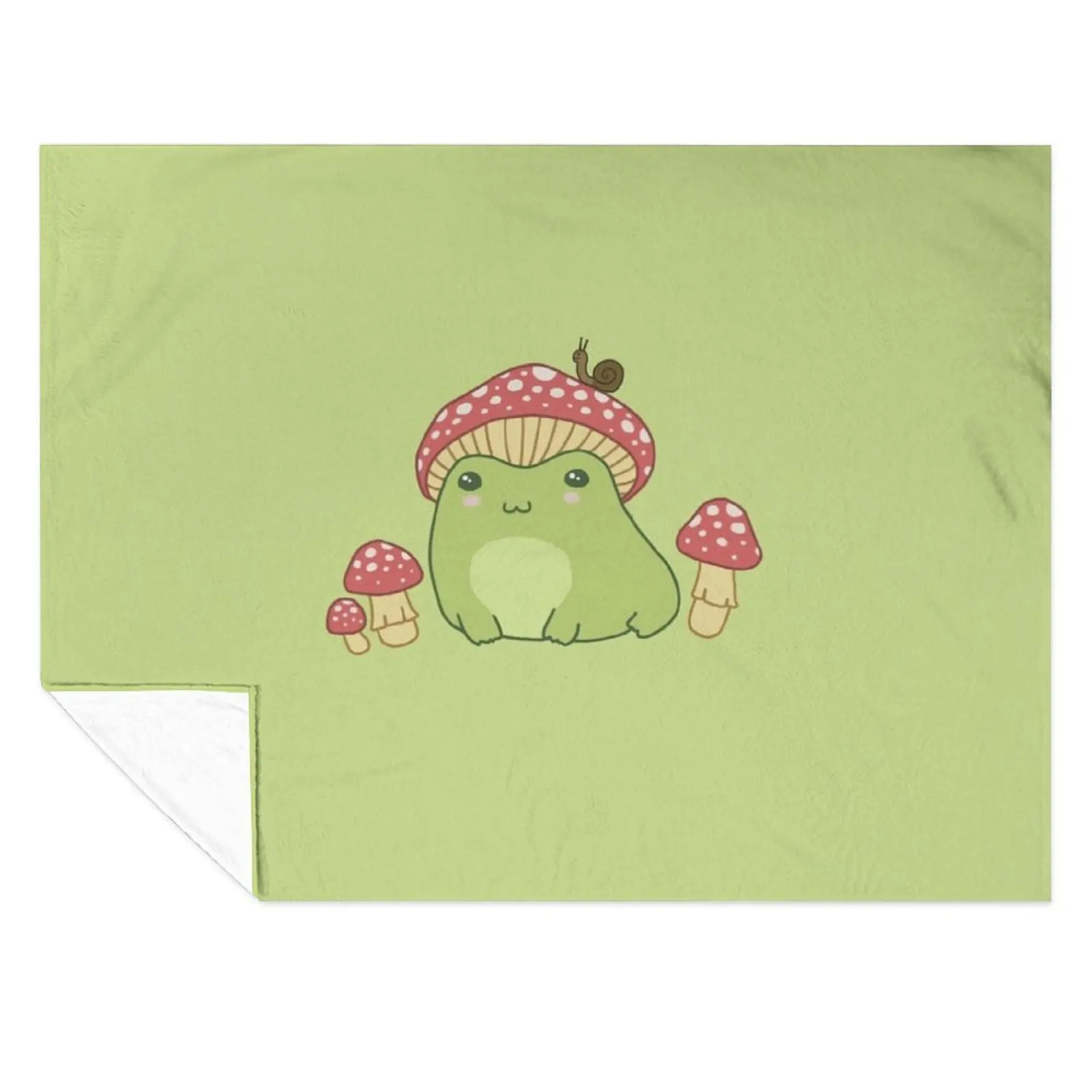 

Kawaii Frog with Mushroom Hat: Cottagecore Aesthetic, Toadstool and Snail Companion, Perfect for Frogge Lovers Throw Blanket