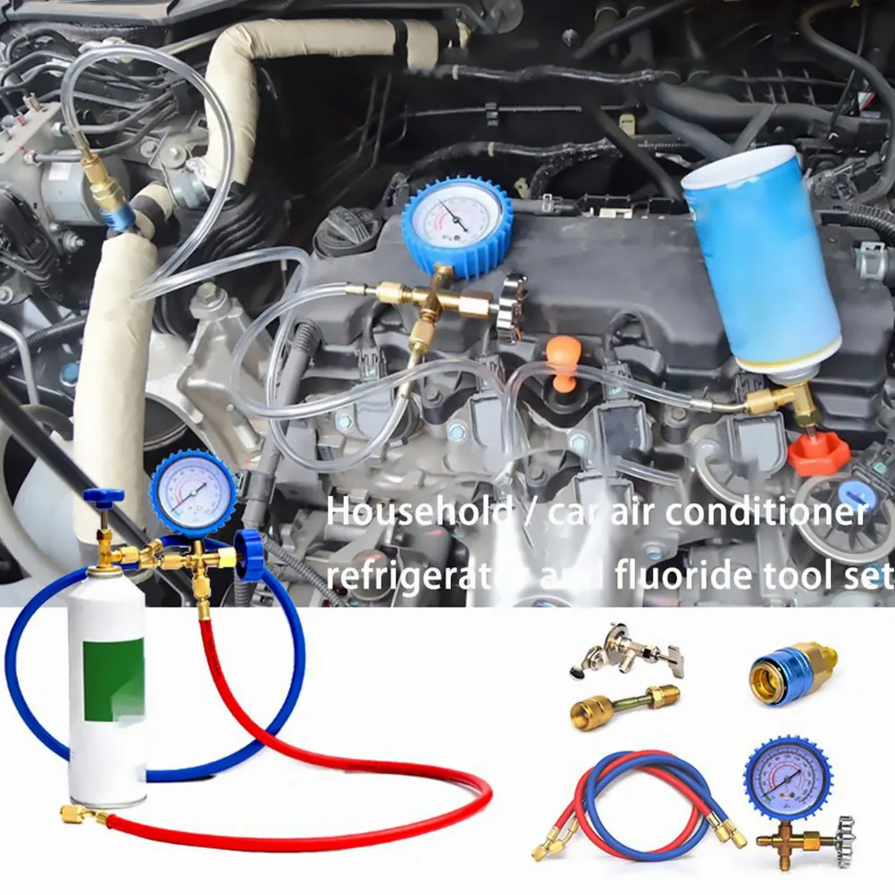 

Air Conditioning Refrigerant Charging Gauge Manifold Hose Set For Car Repair Hvac System With Adapters Can Opener