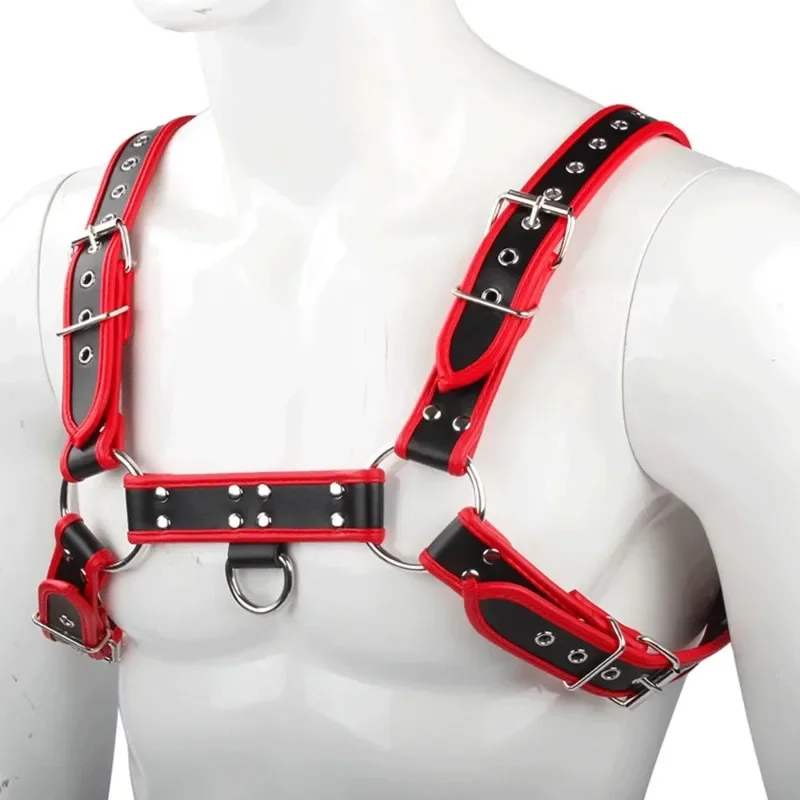 

Man Harness Belts bondage Nightclub show clothing for man PU wide Shoulder strap slave bondage clothing Suspenders