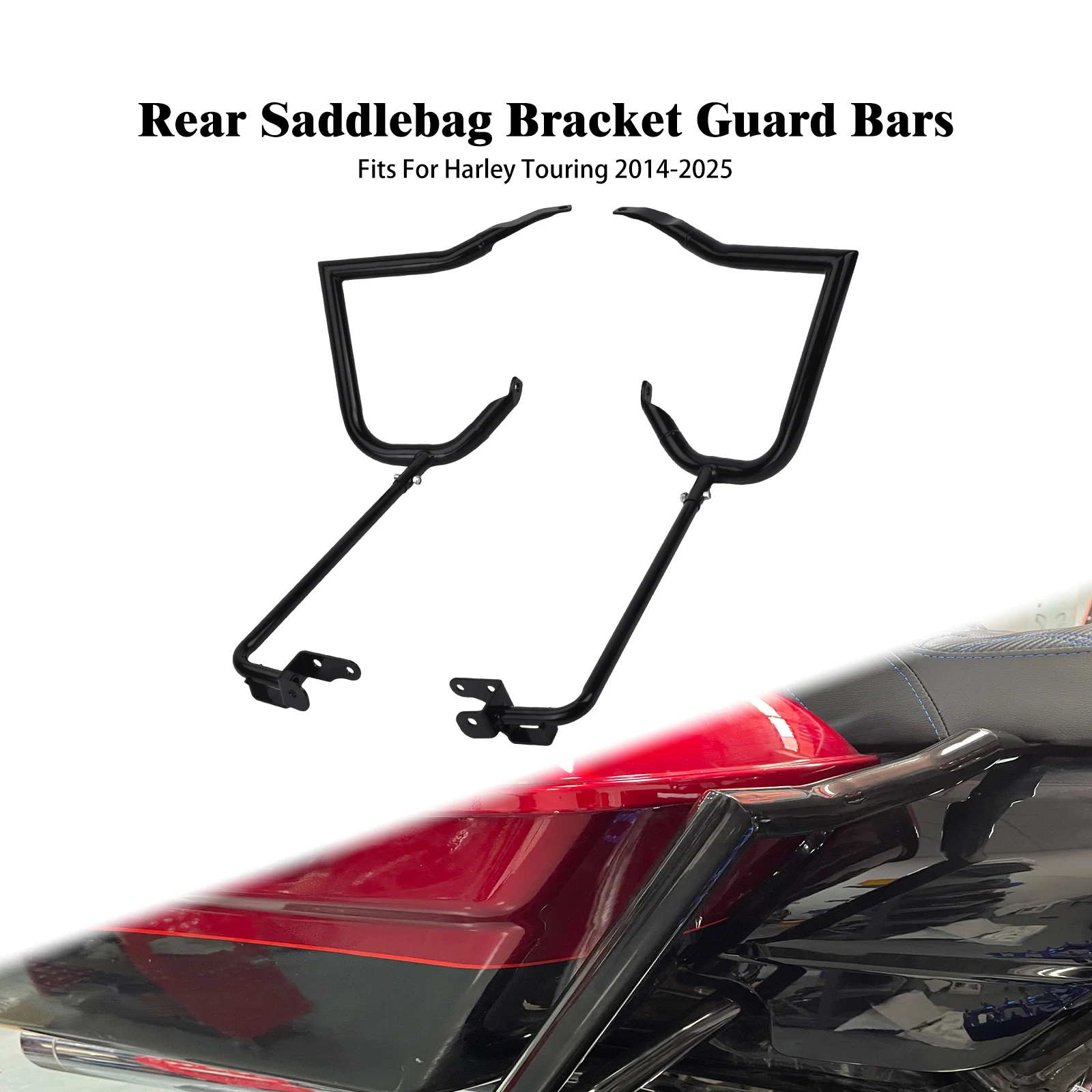 

Motorcycle Rear Saddlebag Guard Crash Bars Rail Bracket Protection For Harley Touring Road Street Electra Glide FLHR 2014-2025