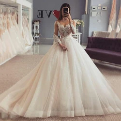 Bohemian Wedding Dresses Women's Elegant Sweetheart A-line Sheer Applique Long Sleeve Princess Prom Bridal Gowns Formal Party De