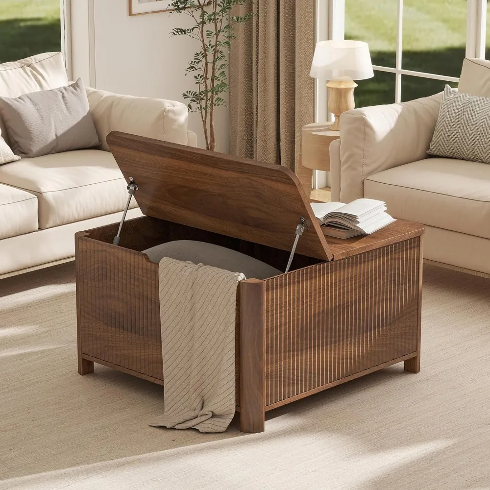 31.5 Fluted Lift Top Coffee Table with Storage, Square Coffee Tables for Living Room, Coffee Table