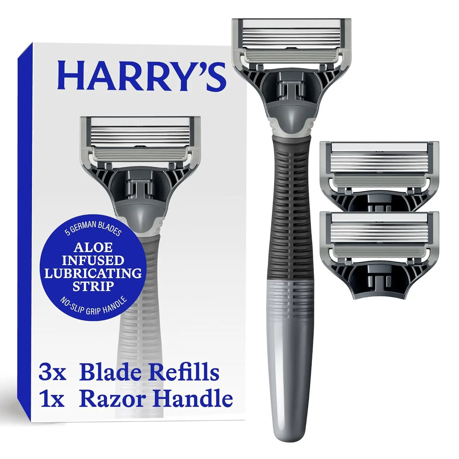 

Original Shaving Kit for Men - Razor Handle and 3 Razor Blade Refill Cartridges - German Engineered - Charcoal