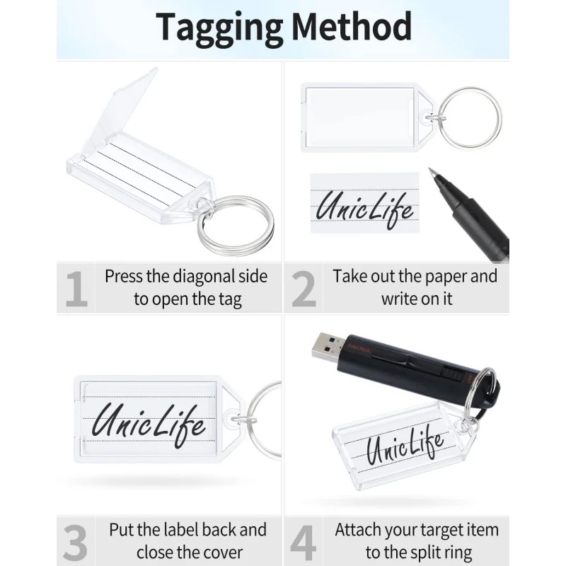 80 Pieces Key Tags 2 Inch Plastic Key Chain Tags with Ruled Blank Paper Labels Transparent Covers and Split Rings Sturdy Item Id