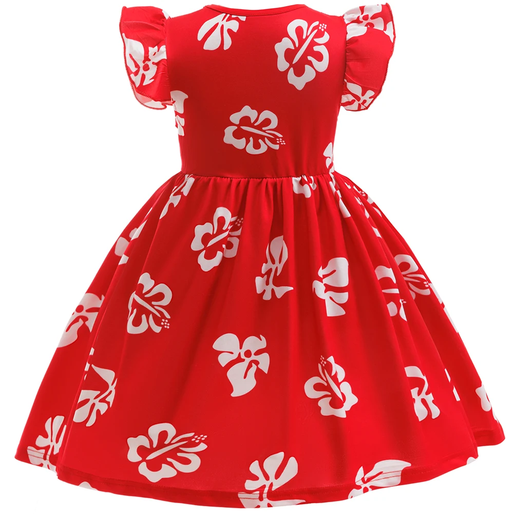 فستان للفتيات الصغيرات في هاواي ذو أوراق حمراء مع دبوس شعر على شكل زهرة Luau Flower Lei مجموعة لزي حفلات الهالوين للأطفال الصغار #2