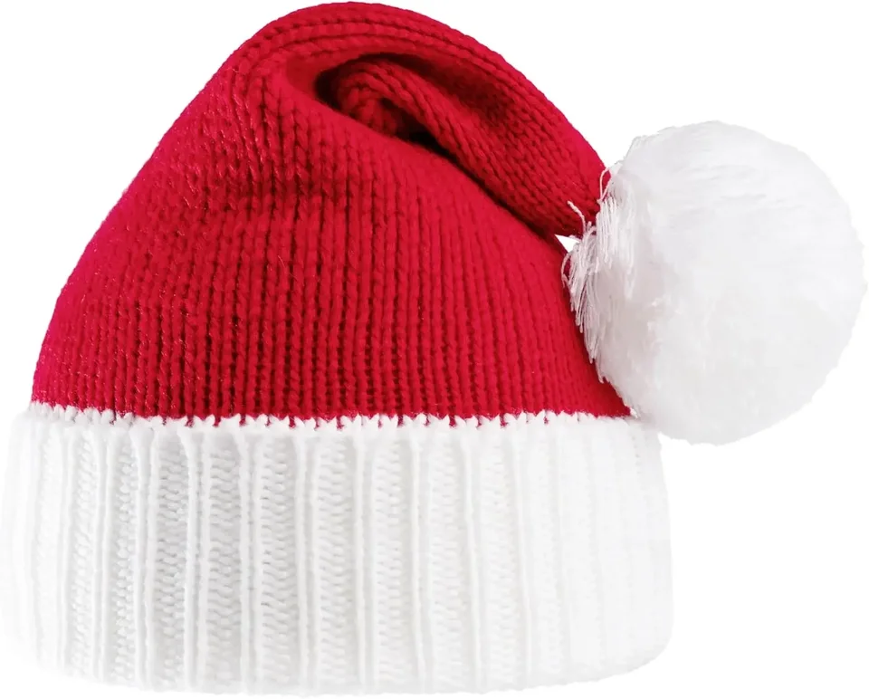 Giggling Getup Santa Hat with Pom Poms, Red Knitted Christmas Hat for Party Dress Up, image 2