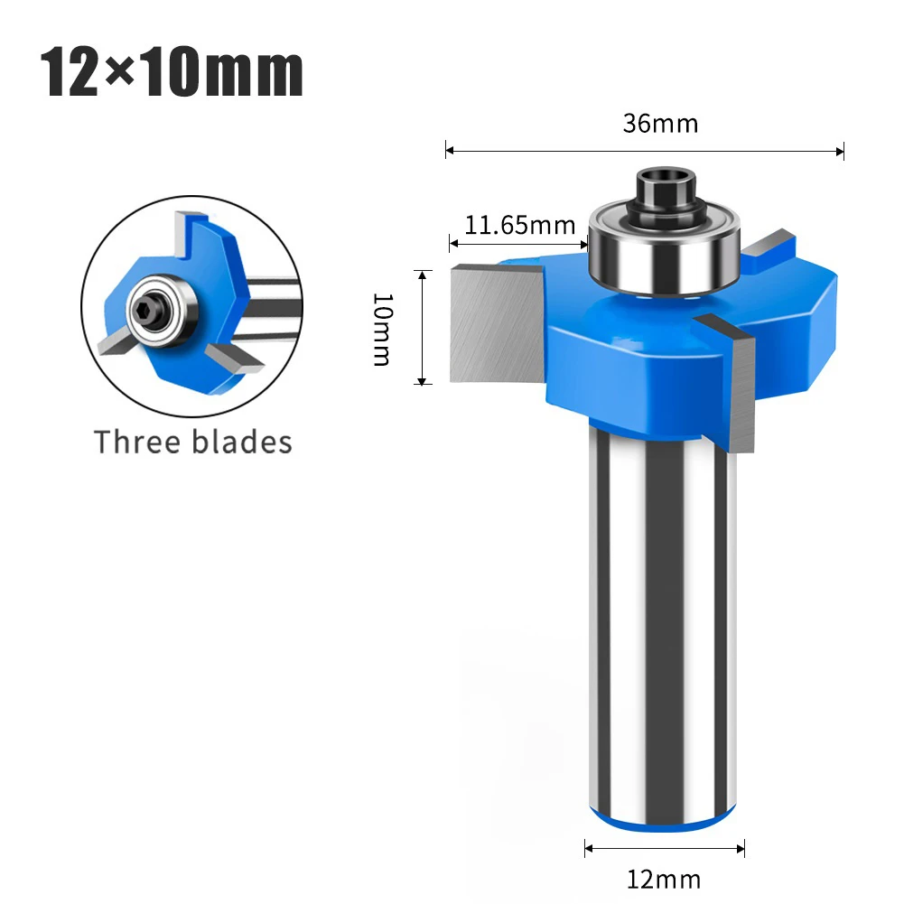 1pc T Slot Rabbet Router Bit 1/2in Shank 3 Wing Carbide Woodworking Slotting Cutter Woodworking Grooving Milling Cutter Tool