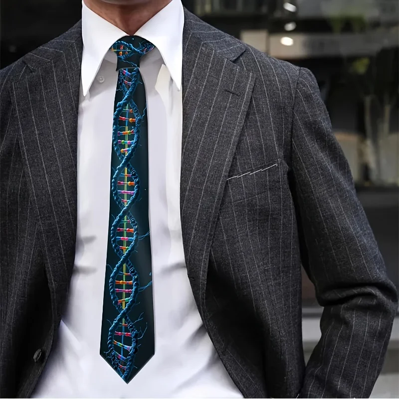 Colorful Blue DNA Double Helix Playful Trend Theme Print Woven for All Occasions Daily Use Men'S Necktie Gift for Him