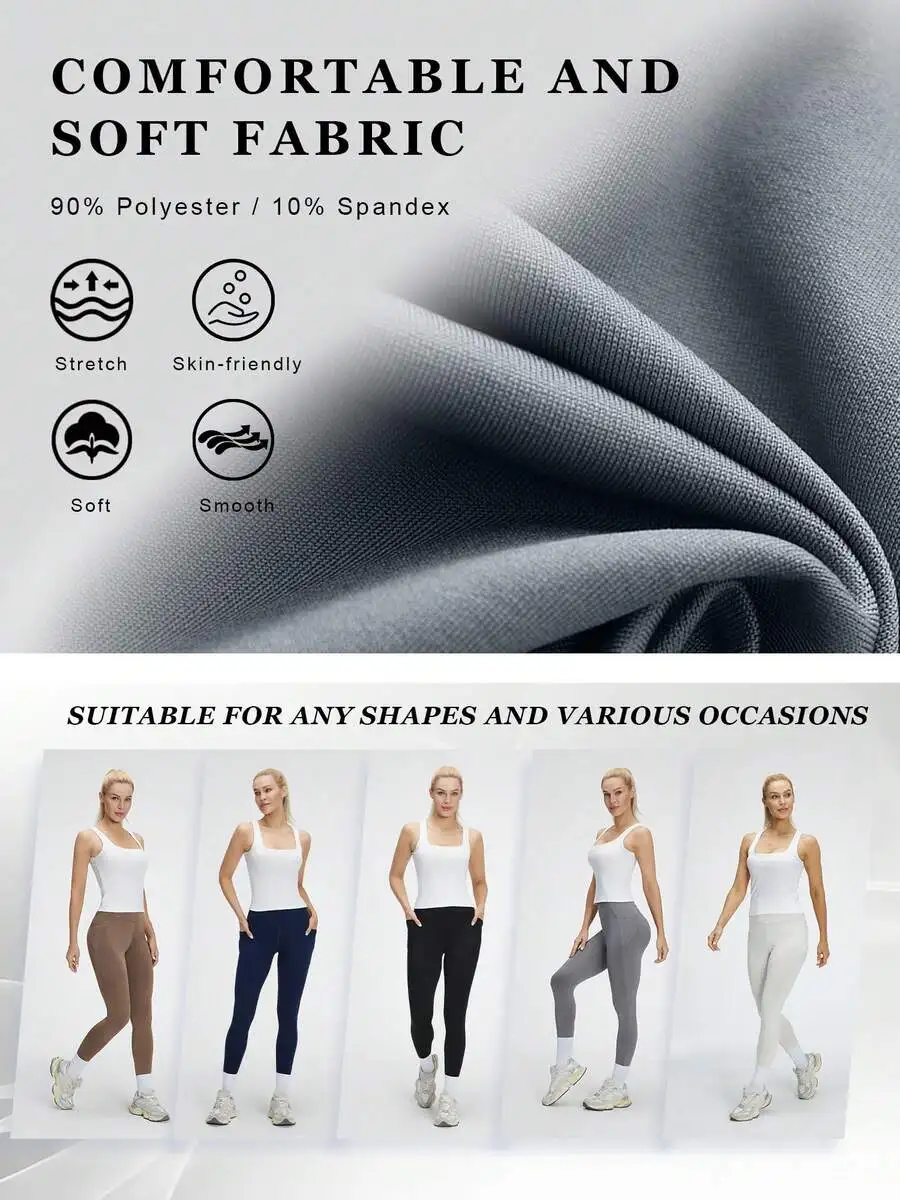 

5pcs High Waist Yoga Leggings With Pockets Stretch Sport Tights For Women