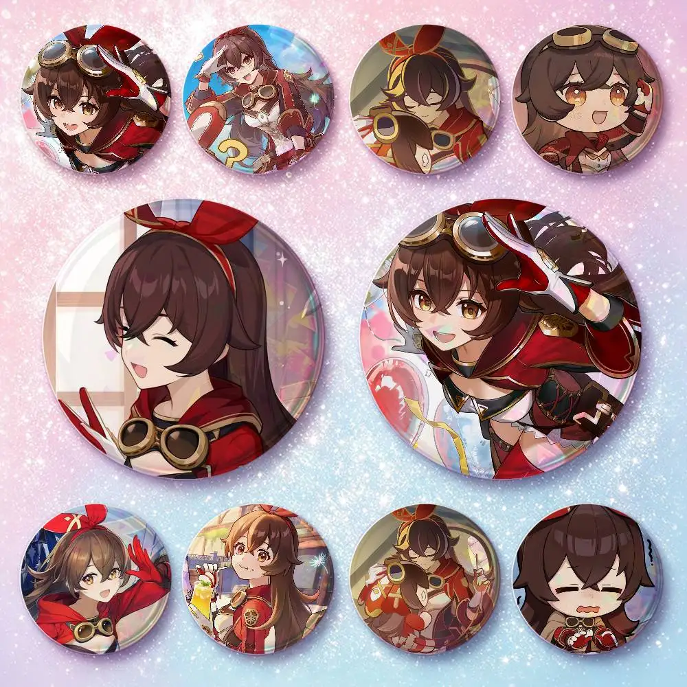 Amber Genshin Impact Badges 25 32 44 58 75 Mm Round Cosplay Pin Bag Decor Fans Collect Friends Gifts Brooch Souvenir