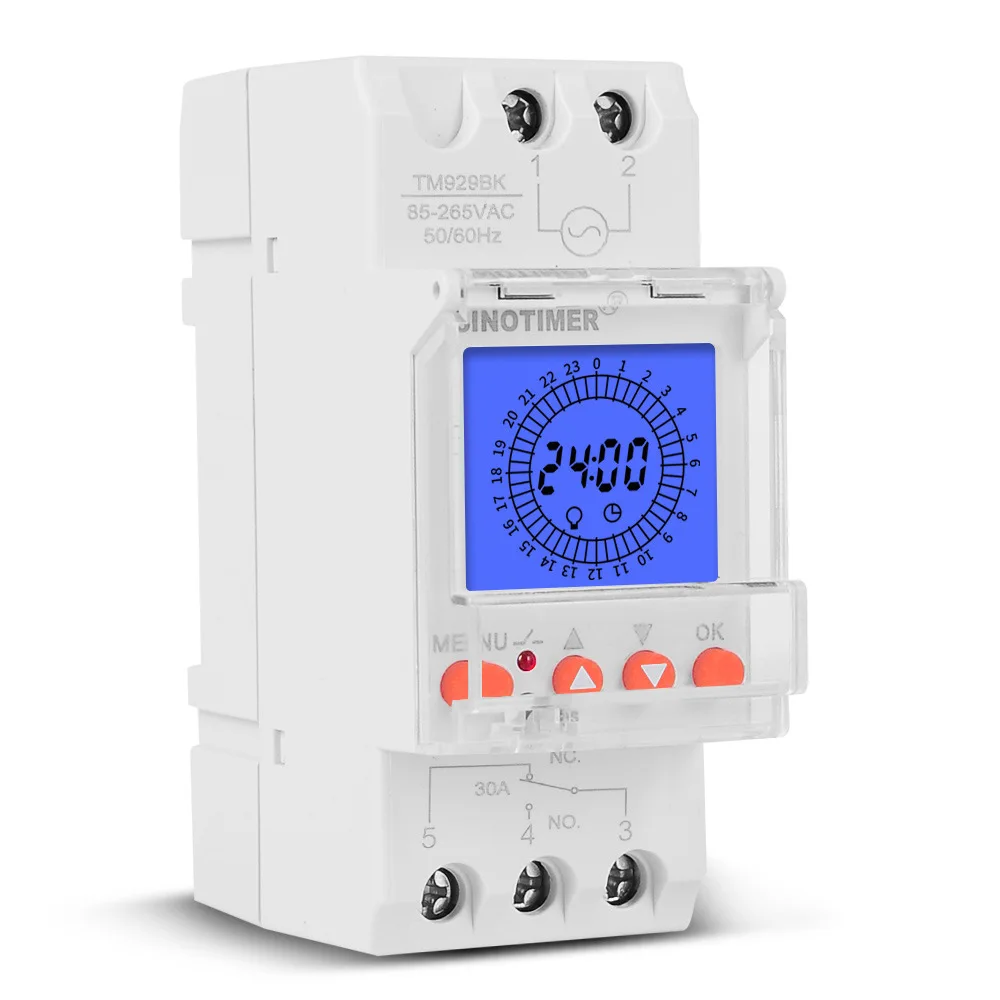 

AC85-265V 24hrs Digital Analogue Din Module Time Switch Backlight Large LCD Display Industrial Timers Controller 16A 30A Relay