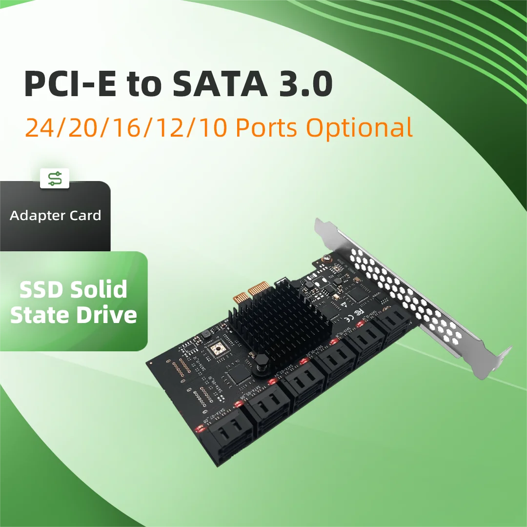 PCIe to SATA 3.0 Expansion Card 10/12/16/20/24 Ports 6Gbps SSD HDD Adapter Card PCI-E X4 SATA Controller Card Hard Disk
