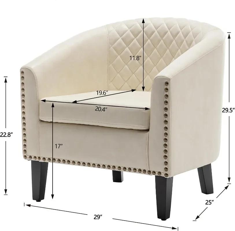 KINWELL Modern Faux Vegan Leather Barrel Chair, PU Upholstered Tufted Accent Club Chairs with Nailhead Trim, Small Armchair
