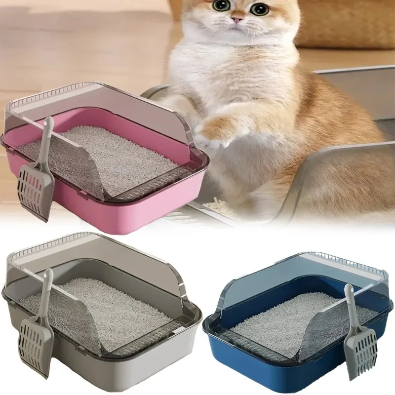 Cat Litter Box Semi-closed Splash Proof Design Pet Potty Cat Toilet Clean Cat Supplies with Garbage Shovel Cat Tray Toilet Bowl