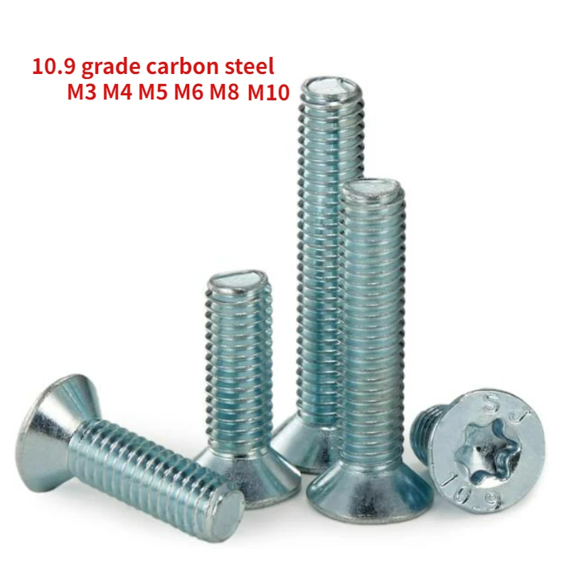 10/20/50/100/200pcs M3 M4 M5 M6 M8 M10 10.9 Grade Galvanized Internal Plum Blossom Countersunk Head Screw Flat Head Bolt GB2673