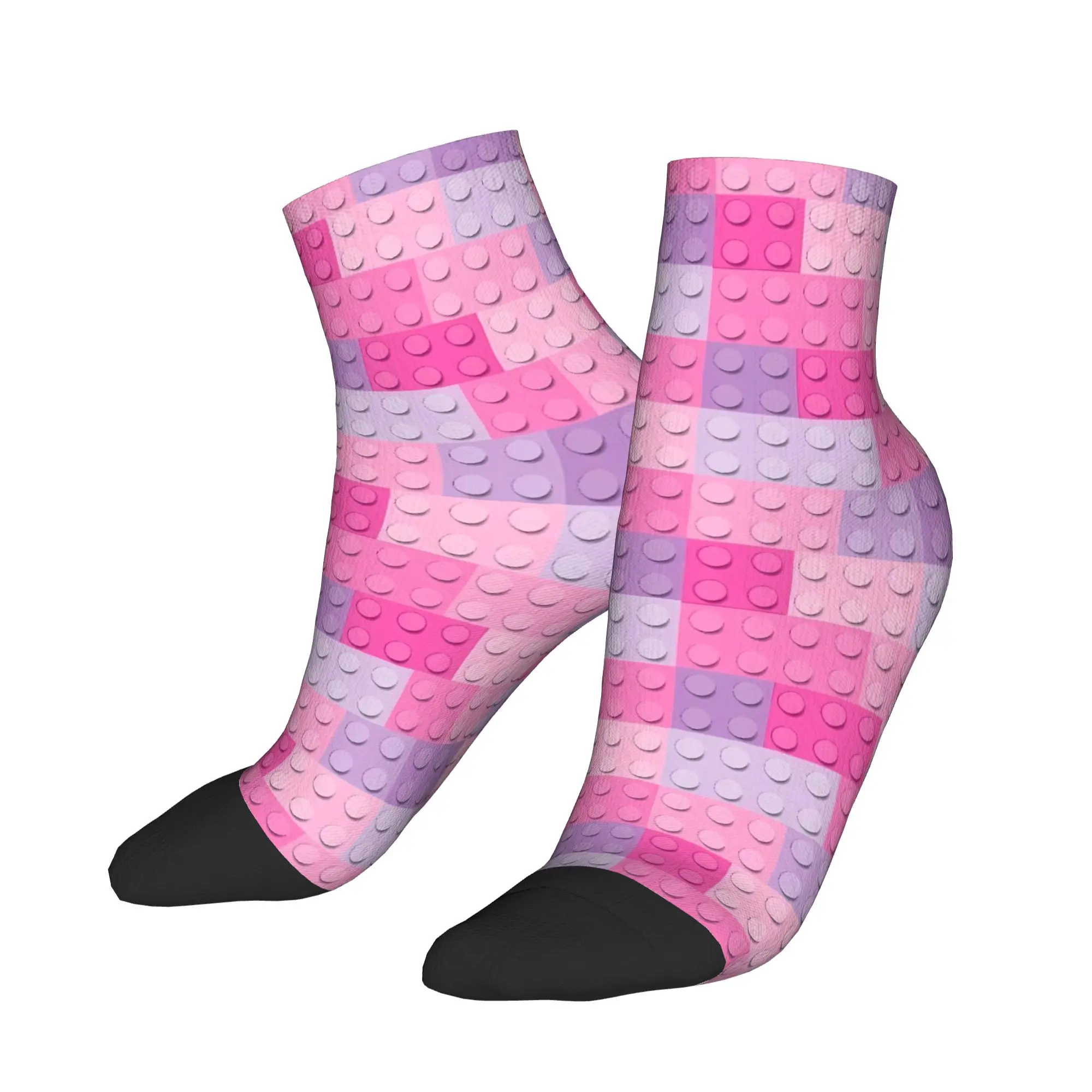Light Pink Purple Building Blocks Pattern Casual Socks For Men Comfortable Ankle Socks Spring Cycling Design Non-Slip Sock