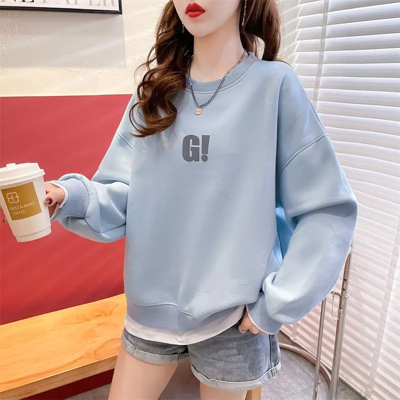 Round Neck Green Graphic Women\'s Sweatshirt Loose Kawaii Cute Pullovers Woman Clothing Top Baggy Warm Emo E Harajuku Fashion