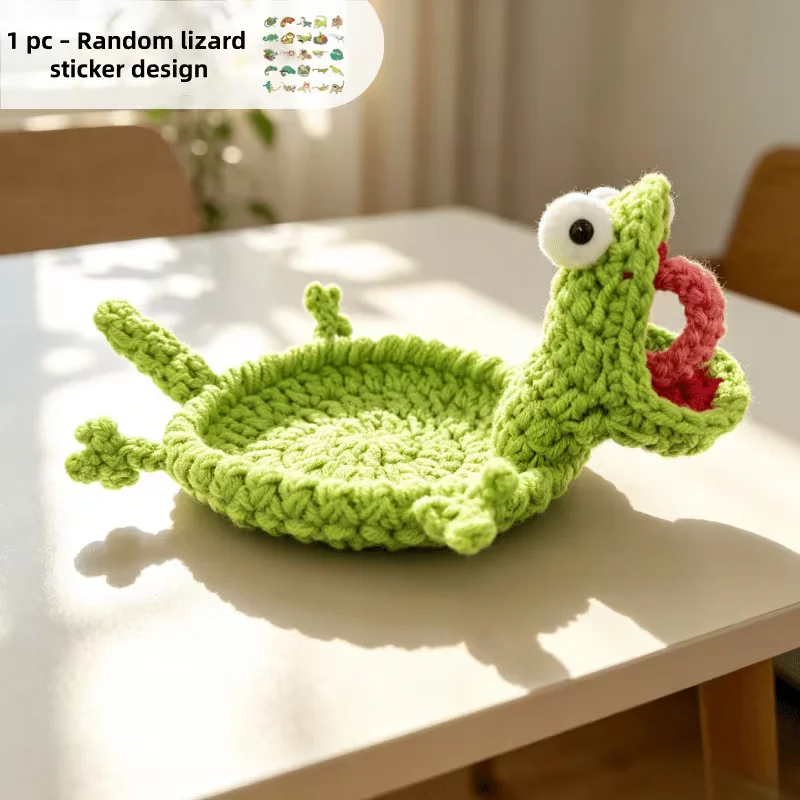New Handwoven Green Squeaky Lizard Coaster, Funny Animal Cup Pads, DIY Coffee Tea Table Decoration Mats Home Accessories