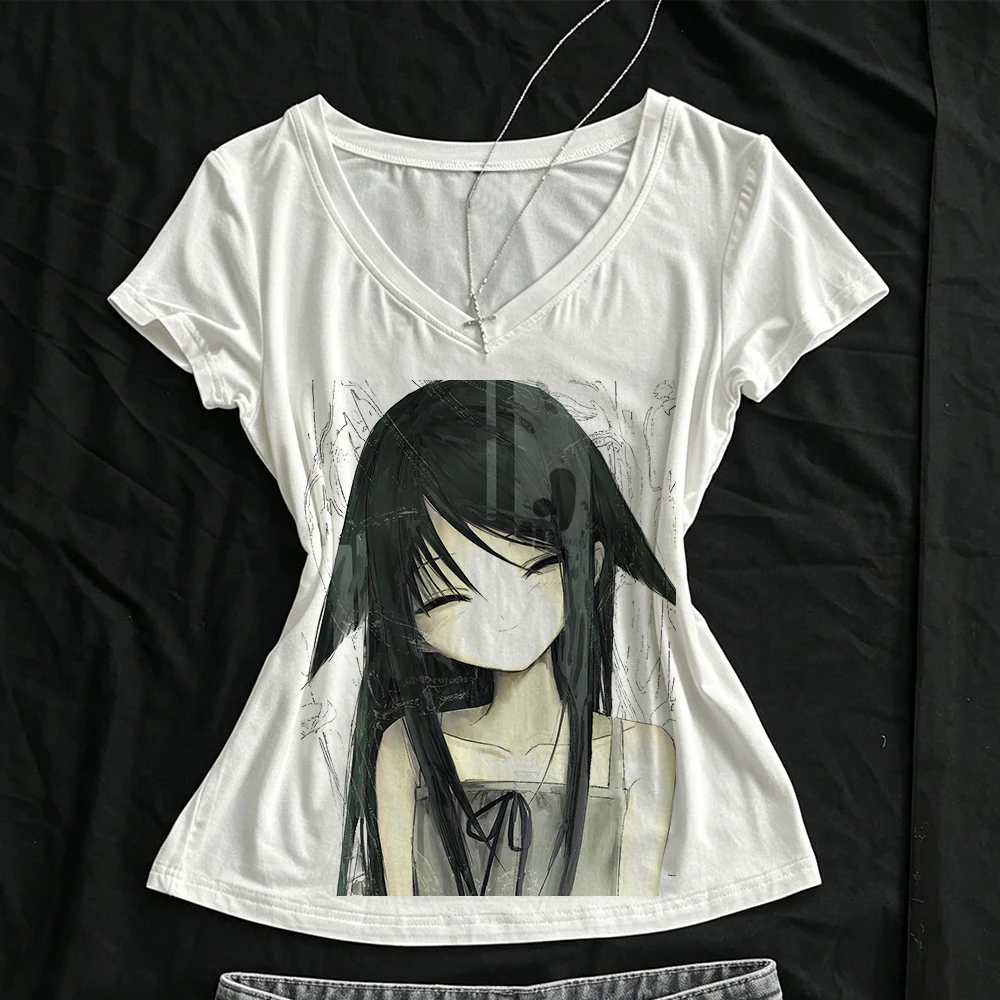 Crop Top Women's Clothing Y2k Top Gothic Kawaii Clothing Women's Emo Garbage Color Y2k 2000s Women's T-shirt