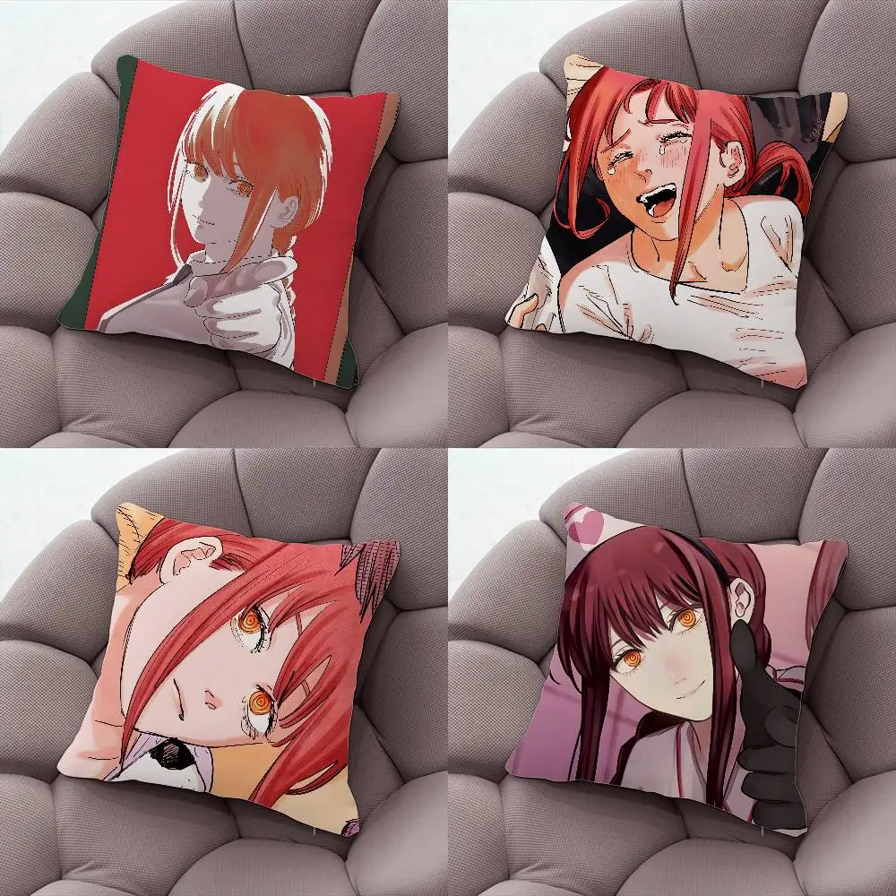 

C-Chainsaw M-Makima Man Pillow Case Plush Fabric Soft Double-Sided Printed Sofa Warm Winter Home Gift Cushion Cover
