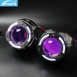 Ronan 3.0inch  metal bi xenon projector lenses headlight white angel eyes demon  shrouds retrofit H1 H4 H7 car styling DIY