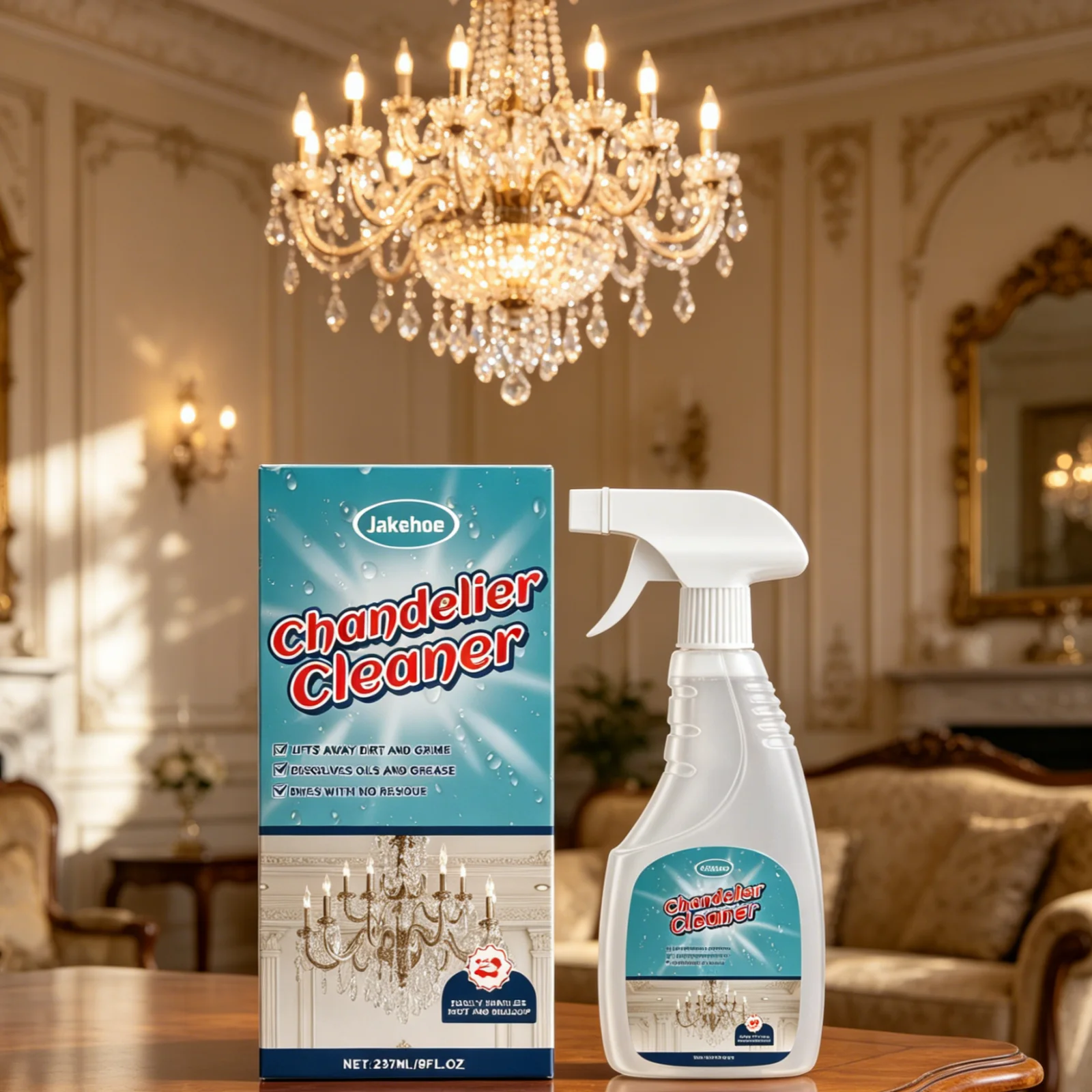 Jakehoe Chandelier Cleaner Powerful Stain Remover Easy Operation No Disassembly Needed Crystal Chandelier Cleaner Spray 237ml