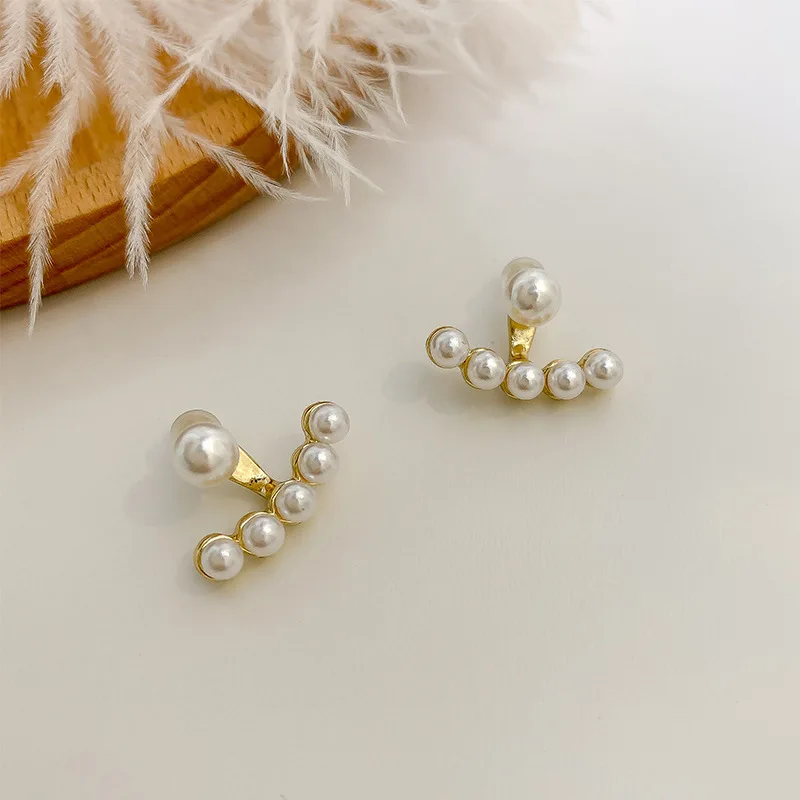 New Imitation Pearl Stud Earrings for Women Geometric Crystal Zircon Stars Earring Girls Birthday Party Banquet Jewelry