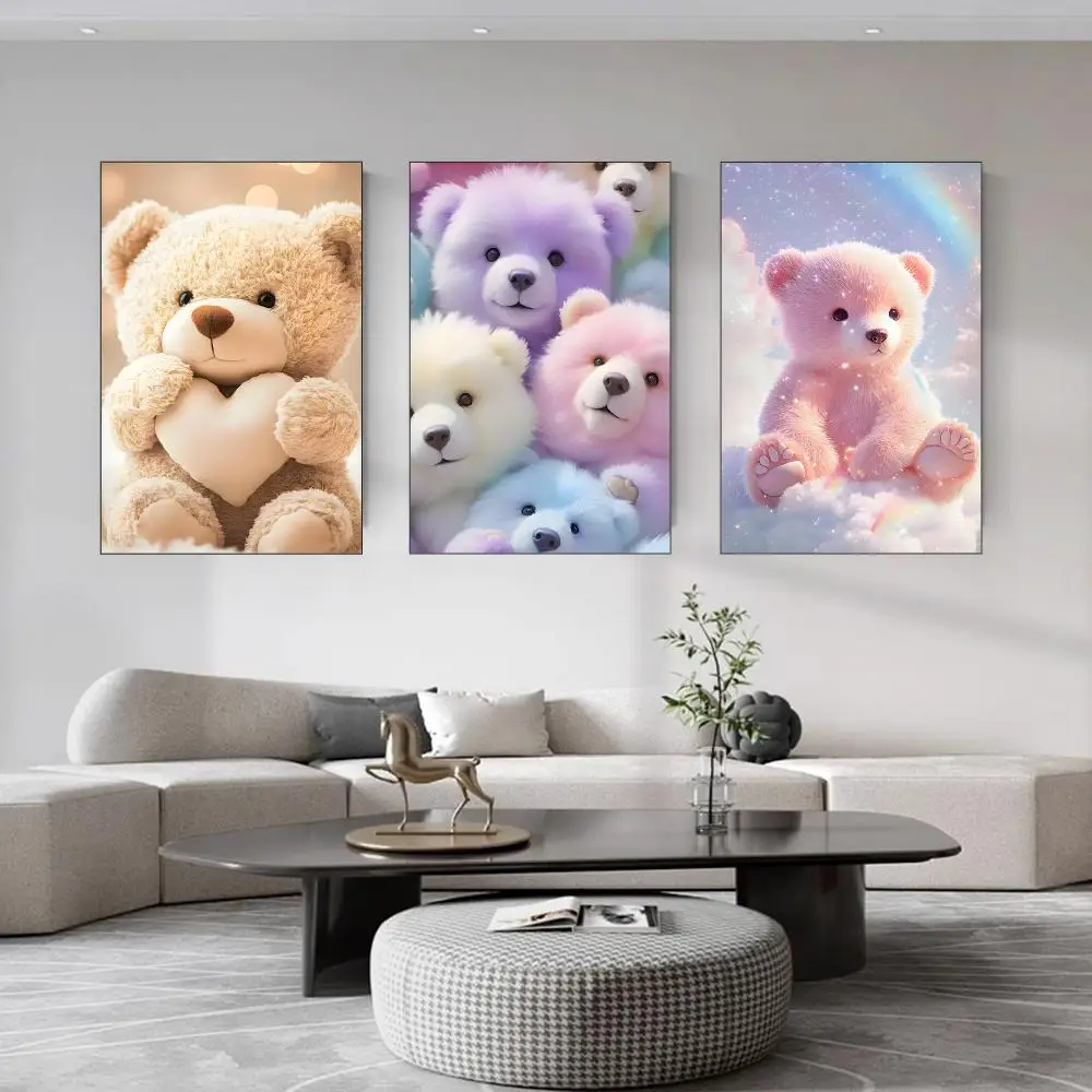 Kawaii Cute Bear Colored Inkjet Paints Decorative Wall Home Party Decoration Festival Gifts Synthetic Canvas No frame