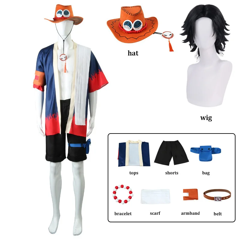 

Ace Cosplay Costume Accessories Hat Wig Anime OP Men Halloween Carnival Party Role Playing Suits Outfits Clothes