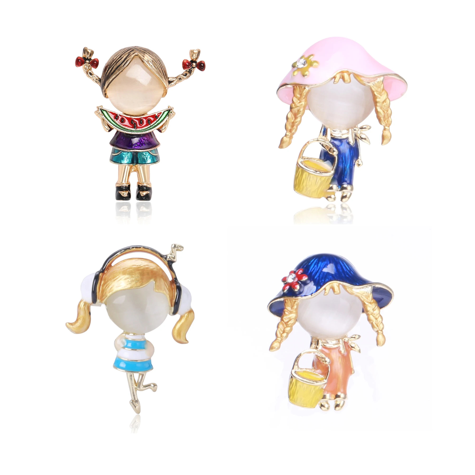 Beaut&Berry Trendy Cartoon Lady Brooches Cute Girl Pins Childhood Memories Casual Party Accessories Gifts